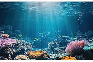 CATERRINA Under The Sea Aquarium Background Deep Sea Coral Reef Terrarium Backdrop Tropical Fish Rocks Plants with Vivid Sunset Sky Fish Tank Background Vibrant Underwater World Theme Backdrops 72x24in