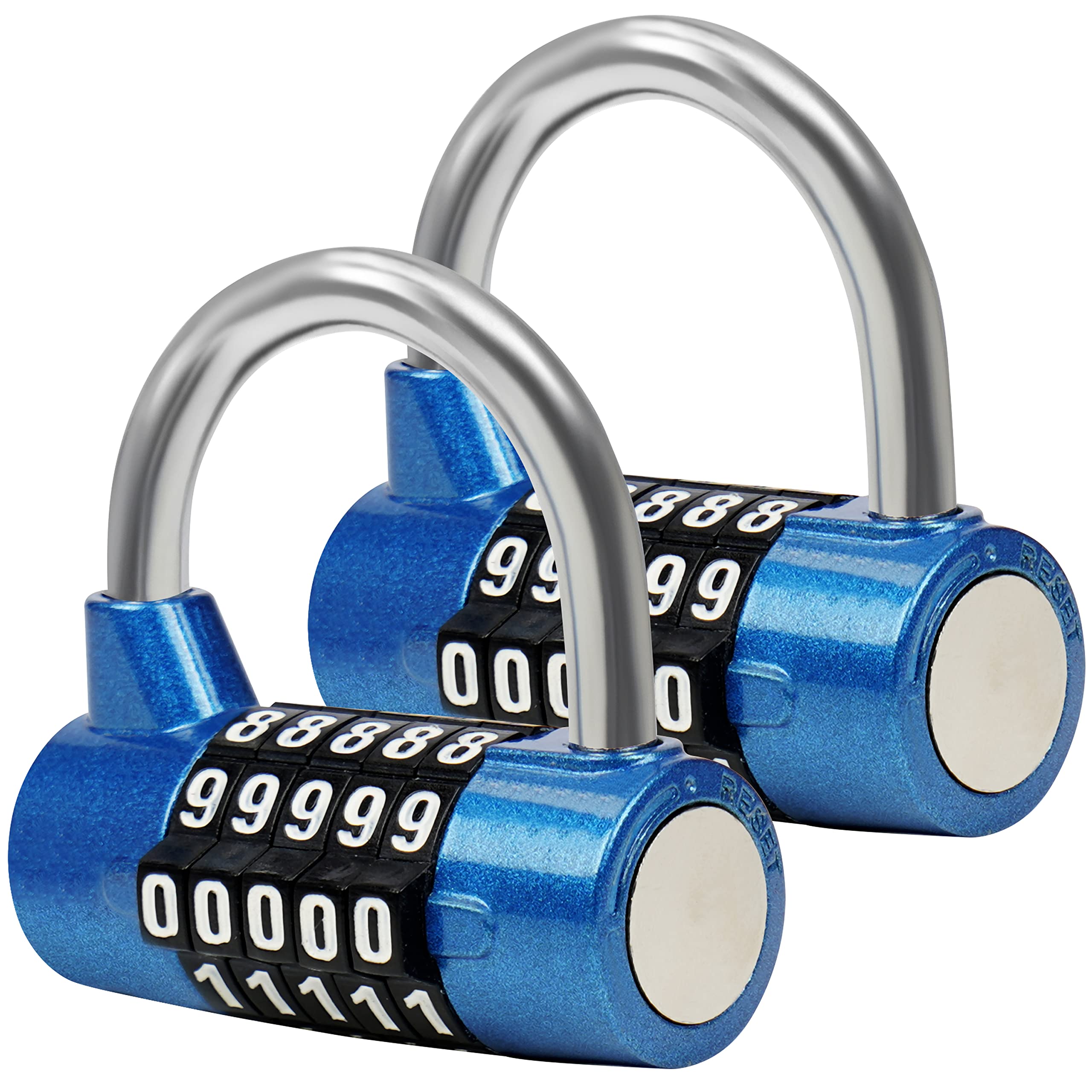 Belle Vous Blue 5 Digit Combination Padlock (2 Pack) - L6.5 x W2.5cm (2.56 x 0.98 inches) - Resettable Heavy Duty Waterproof Indoor/Outdoor Lock for Gym, Work & School Lockers, Gates, Fence & Shed