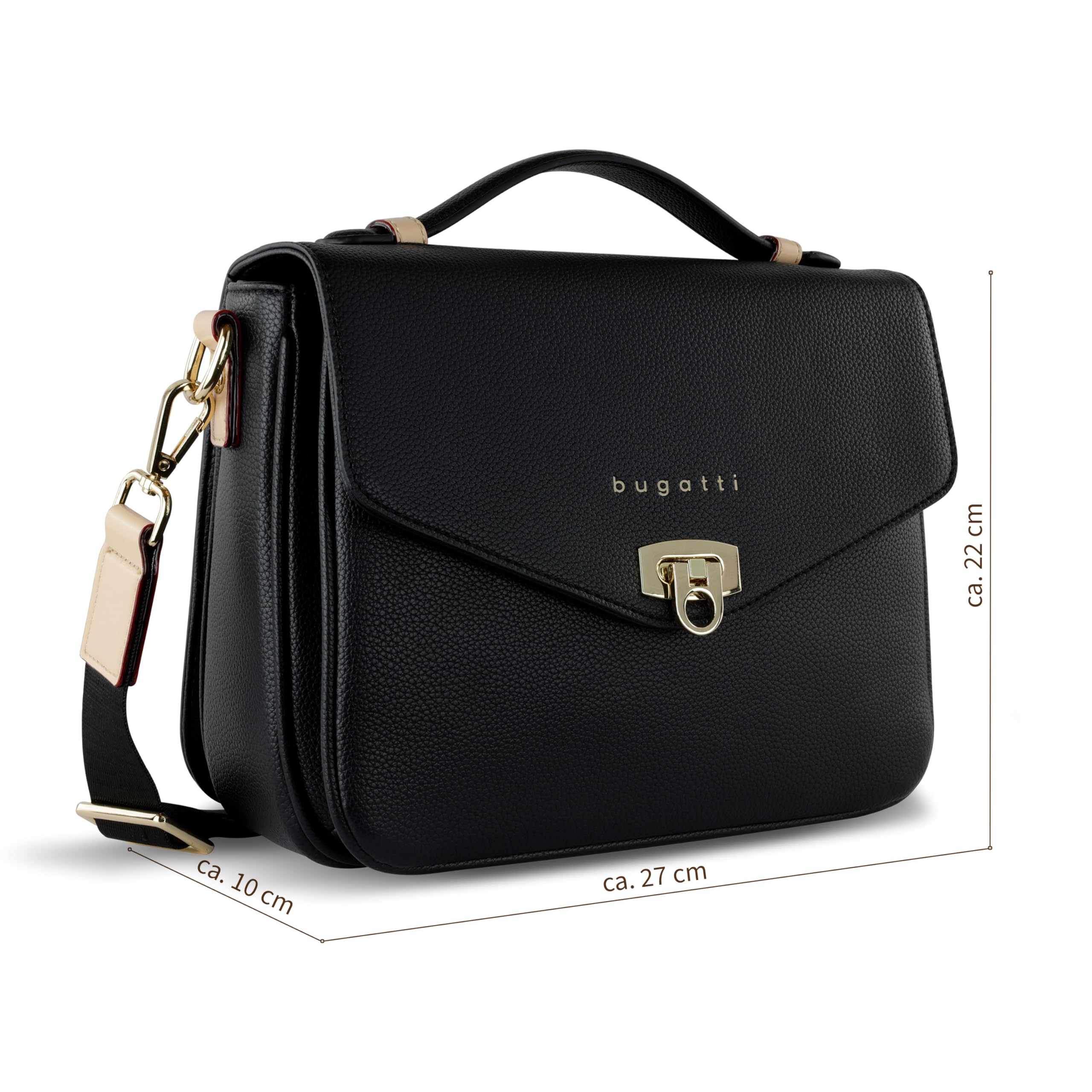 bugatti Ella Classic Women's Faux Leather Shoulder Bag Handbag, black, S, Contemporary