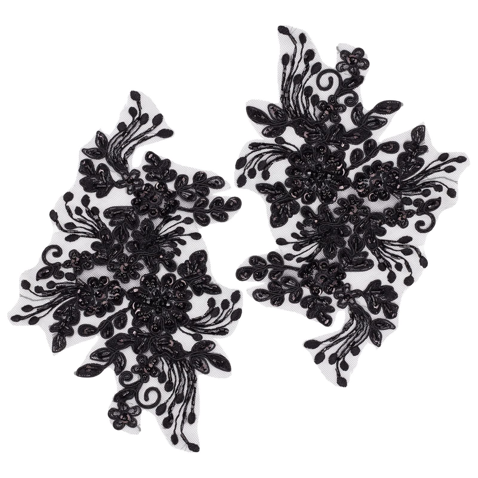 GORGECRAFT 2Pcs Pearl Flower Embroidery Lace Patches 3D Floral Black Floral Embroidered Sew on Appliques Lace Fabric Trimmings for Headpiece Clothing Bridal Accessories Supply Craft Diy