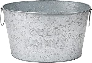 Mind Reader Round Galvanized Steel Beverage Tub with Handles, Party Basket for Drinks, Ice, Rustic Storage Container for Toys, Firewood, Crafting Supplies, Small, Silver