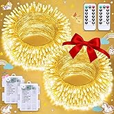 JMEXSUSS 2 Pack Battery Operated String Lights for Bedroom, Total 66ft 200 LED Ramadan String Lights Indoor Outdoor with Remote, Warm White Battery Christmas Lights for Room Tree Porch Party Yard Car