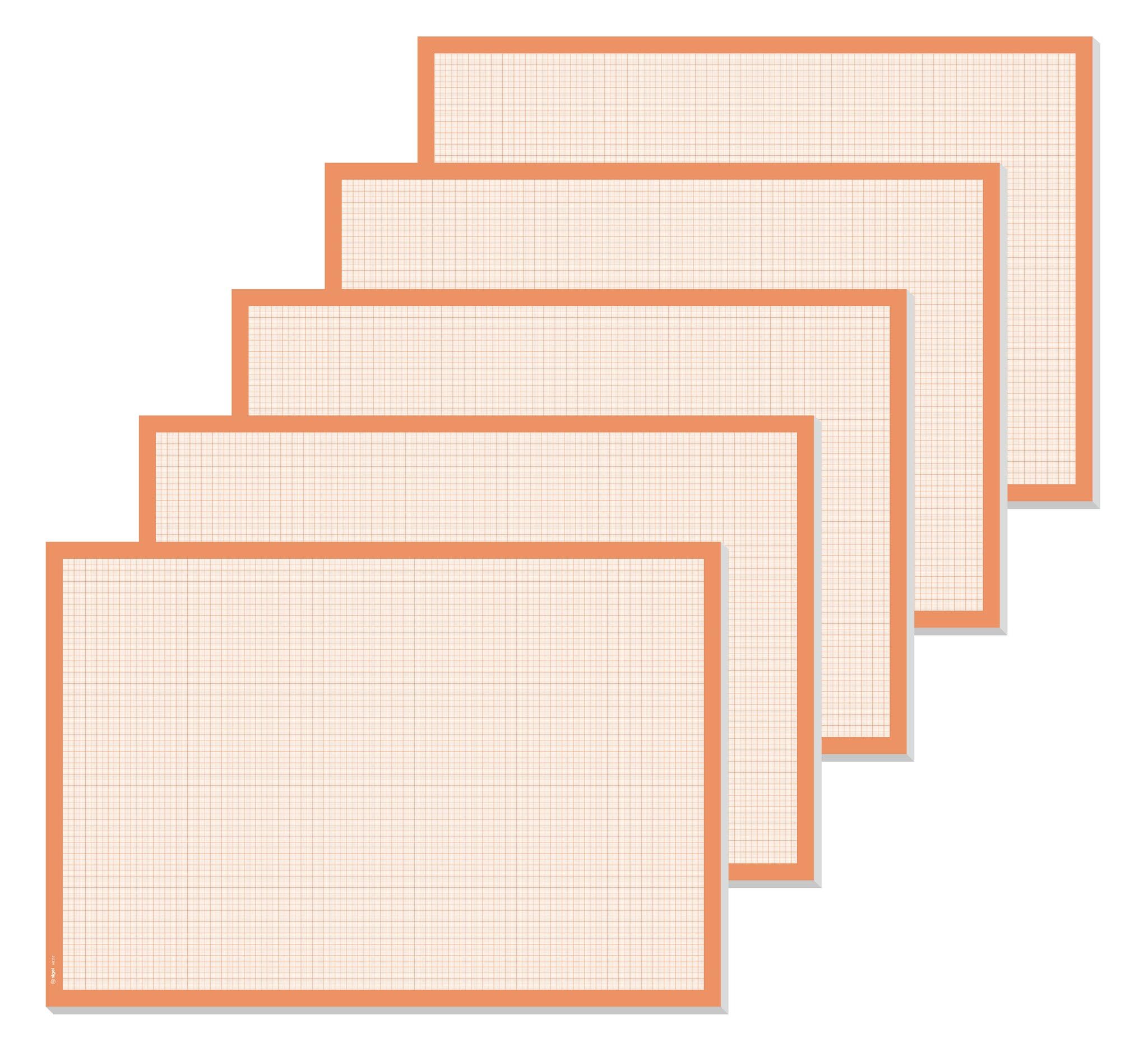 Sigel HO270 Tear Off Paper Desk Pad, Graph Paper, Pack of 5, A2 Size, Orange, 30 Sheets