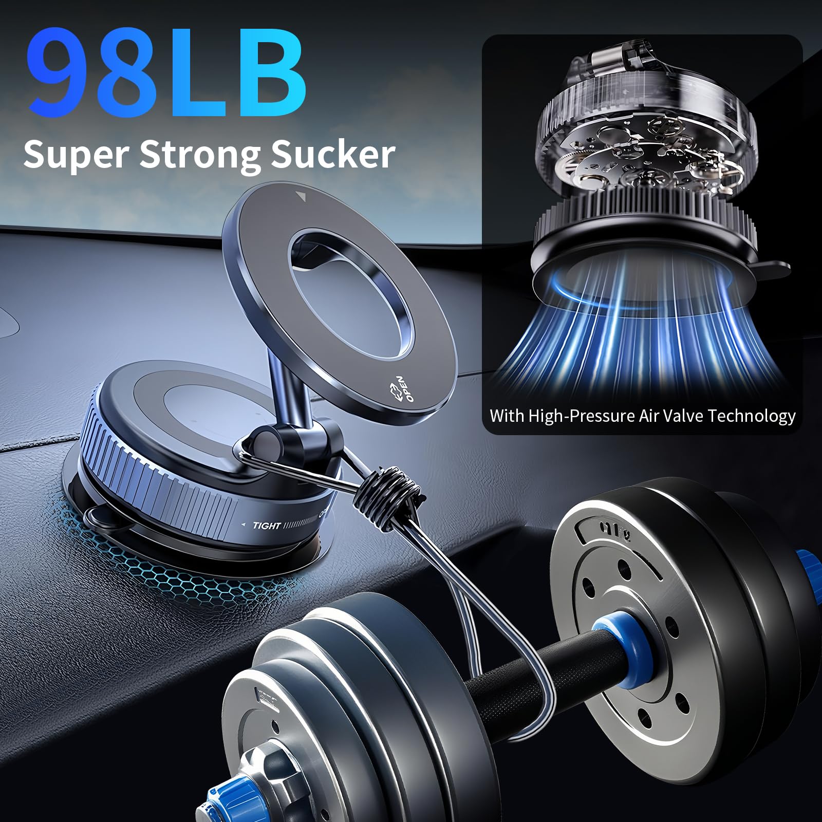 YAOKEEP Magnetic Car Phone Holder for Magsafe [96+LBS Suction & 2800gf Magnetic],360°Adjustable Vacuum Suction Cup Car Phone Mount,Car Mount for iPhone 17 Pro Max 16 15 14 13 12 and All Smartphones