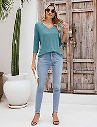 Sherosa Womens Shirts 3/4 Sleeve Casual Solid Color