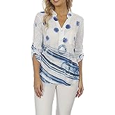 Women's Blue Spotted Mandarin Collar Top