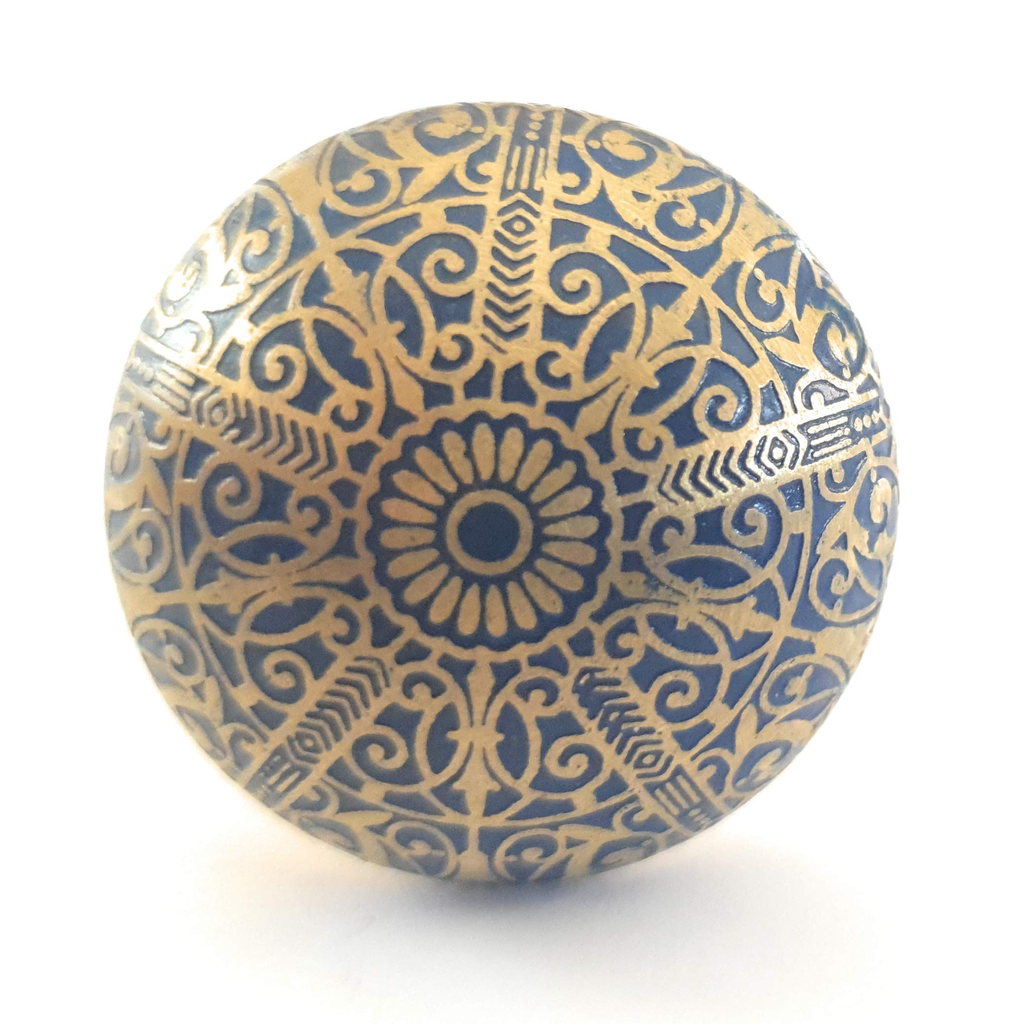 French Furniture Fittings Set of 6 Brass Knobs Kitchen Cabinet pulls for Cupboard Doors, Drawer Handles - Dark Blue Brass Design - Easy Install Vintage Shabby Chic 38mm Diameter - Round