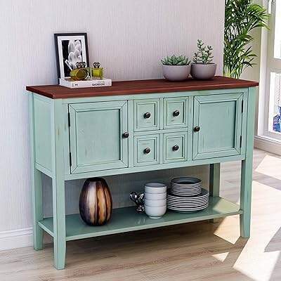 P PURLOVE Console Table Buffet with Storage Drawers, Blue