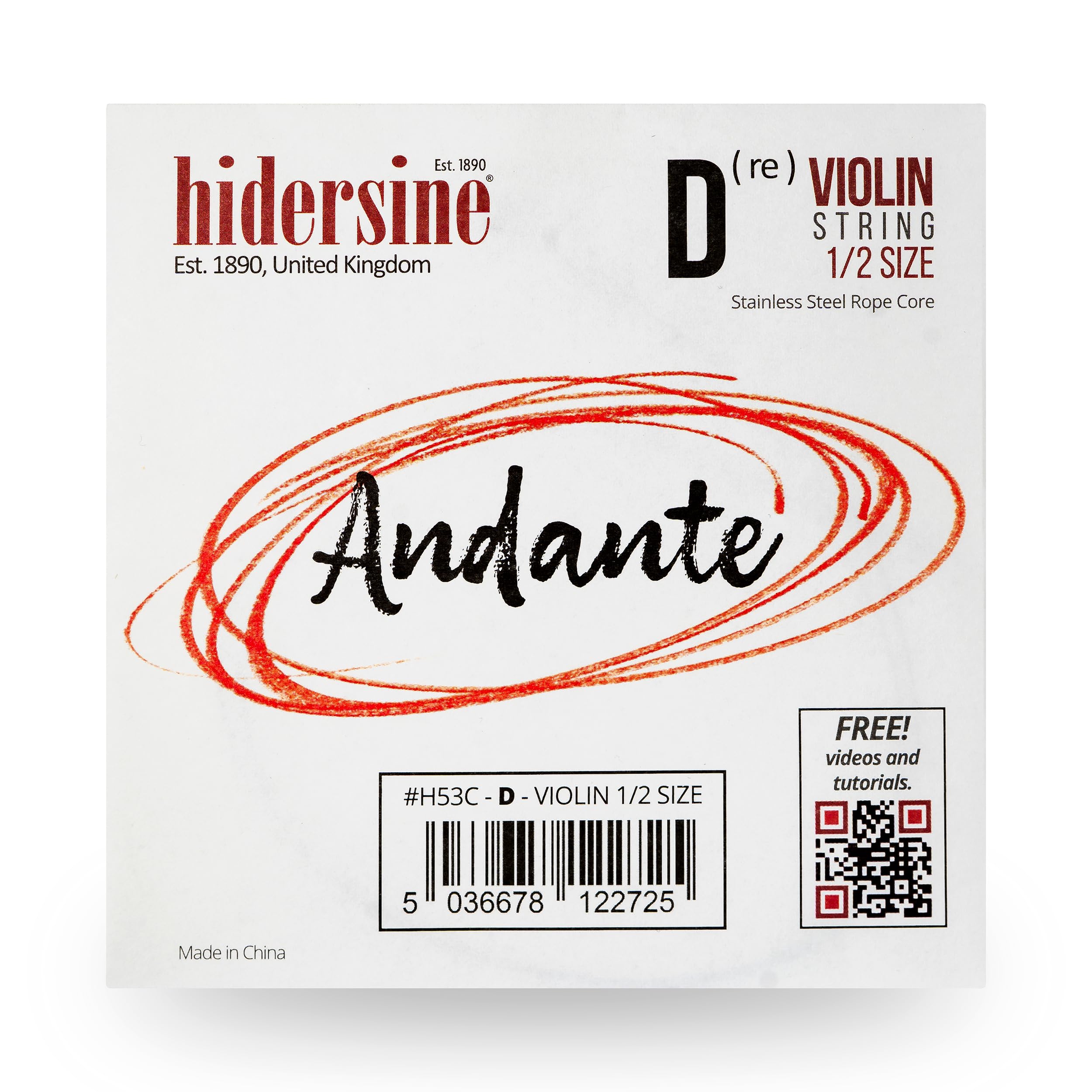 Hidersine Andante Series SINGLE D Replacement String for 1/2 size Violins. Steel Rope Core string for easy to play feeling. - Perfect for Students with half sized violins.