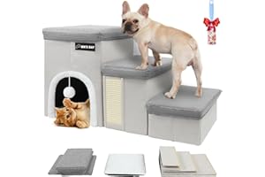 WN'S DAY Dog Stairs for Bed Couch Folding with Storage,Dog Stairs for Small Dogs to Get On Bed with Cat Condo,Dog Steps for Large Medium Dogs, Old Cat Pet Stair Steps for High Bed 17.2" H,Dog Ramp Up to 220LBS