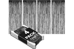 Allgala 4PK 3.3 x 8.2 FT (1x2.5M) Metalic Tinsel Party Photo Backdrop Curtains Door Fringe Décor-Black-BD52502