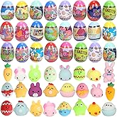 BEIGUO 24 Pack Prefilled Easter Eggs with Squishy Toys,Bright Color Plastic Eggs for Kids Boys Girls,Easter Egg Hunt,Easter Basket Stuffers,Party Favors