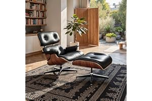 Tranqu Chaise Lounge Chair with Ottoman Aniline Leather High-Resilience Sponge Cushions Mid Century Modern Ergonomic Design for Living Room Study Lounge Office Palisander Black