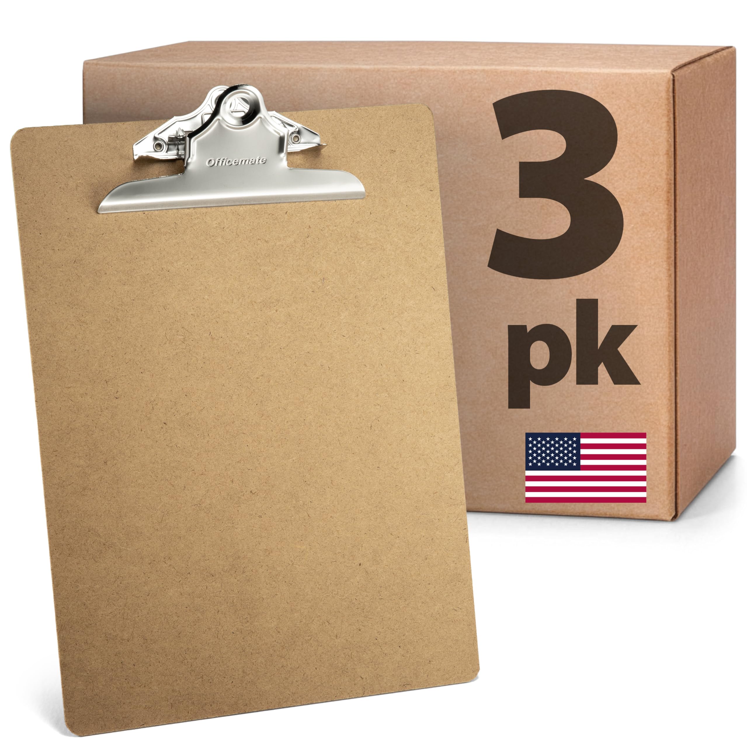 Officemate Recycled Wood Clipboard, Letter Size, 9" x 12.5" with 6" Clip, 3 Pack (83133),Brown