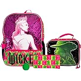 AI ACCESSORY INNOVATIONS Wicked 5 Piece Backpack Set, Galinda & Elphaba Flip Sequin Girls School Bag with Front Zip Pocket, 2 Side Mesh Pockets, Pink & Green