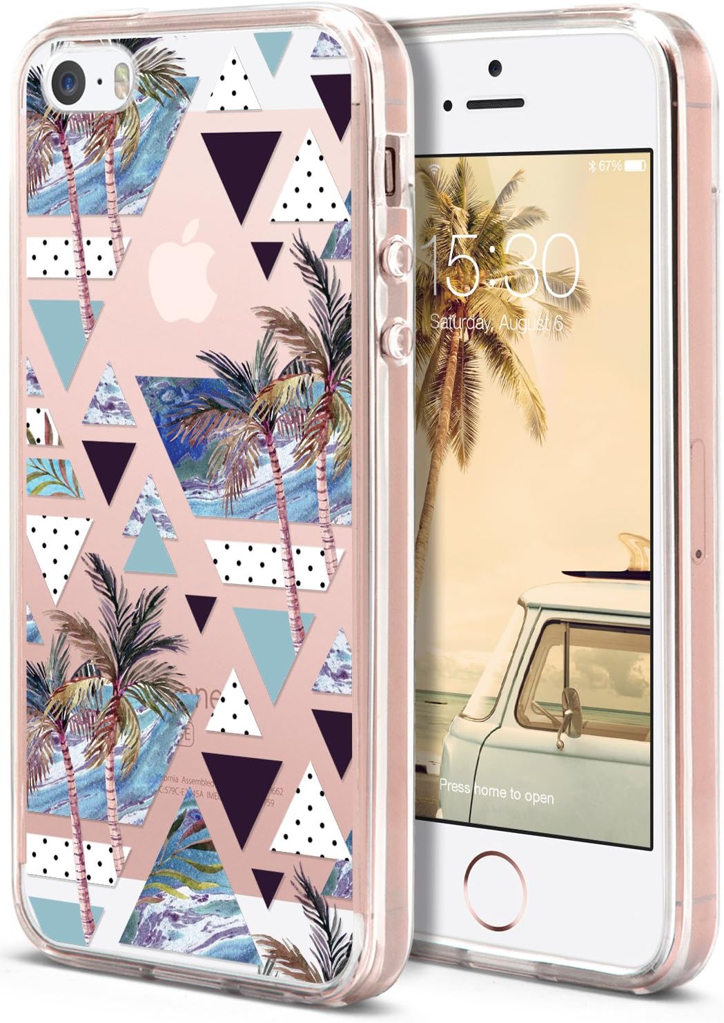 iPhone SE / 5S / 5 Case, ROOEL [Modern Summer Polka Artwork Pattern] Slim Soft Protective TPU Bumper Frame Hard Clear Transparent Acrylic PC Plastic Back for Apple iPhone 5S Phone Cover