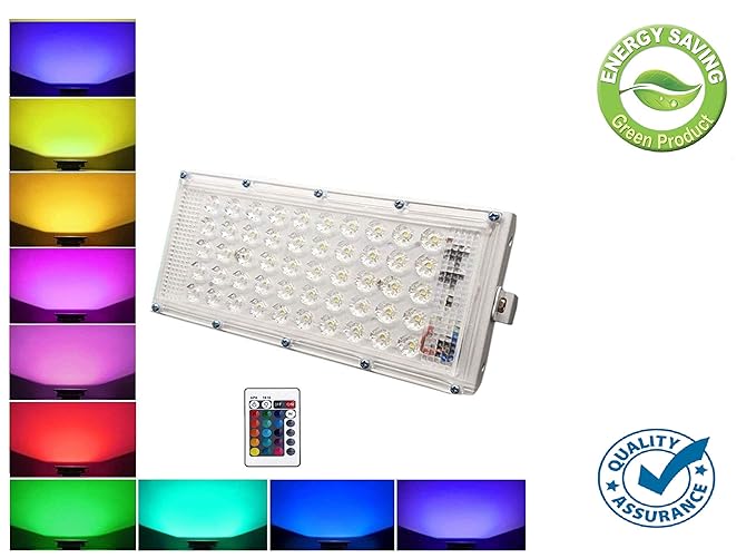 FEMINGO RGB Waterproof LED Flood Light Multi Color with Remote Landscape IP66 (50 Watt)