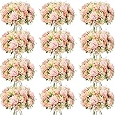 Tigeen Artificial Flowers Artificial Peonies Silk Flowers Faux Peony Fake Peony Silk Hydrangea Bouquet for Wedding Table Centerpiece Floral Vase Decor(Light Pink,12 Bundles)