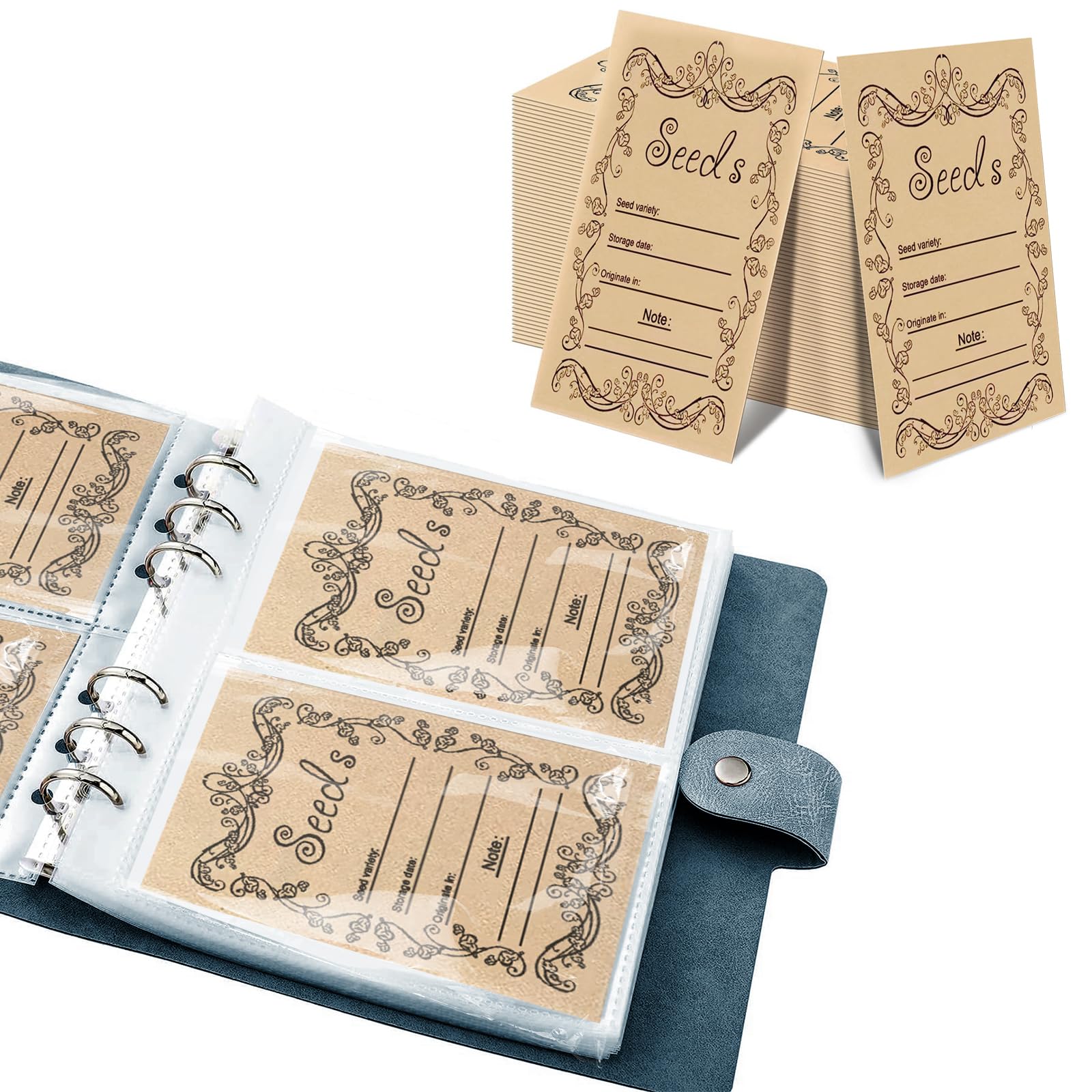 100Pcs Seed Packets Envelopes, Resealable Self-Sealing Seed Storage Organizers Seed Saving Envelopes, Garden Seed Bags Seed Storage Envelope for Vegetable, 100 Grid Seed Collection Book (Blue Book).