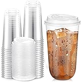 Baderke 25 Sets 20oz Disposable Crystal Clear Plastic Cups With Lids, Round Bottom Iced Coffee Cups With Lid for Smoothie, Cold Beverages, Drinking Tumblers, Cold Drinks for Party, Wedding, Event