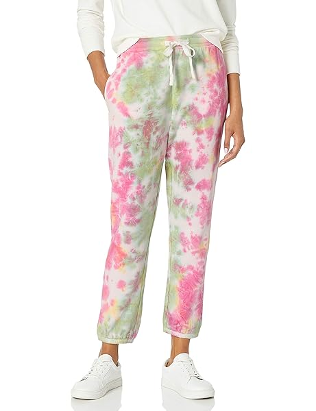THE DROP WOMEN’S DINA FLEECE ELASTIC HEM SWEATPANT PANTS, -NEON TIE DYE, M