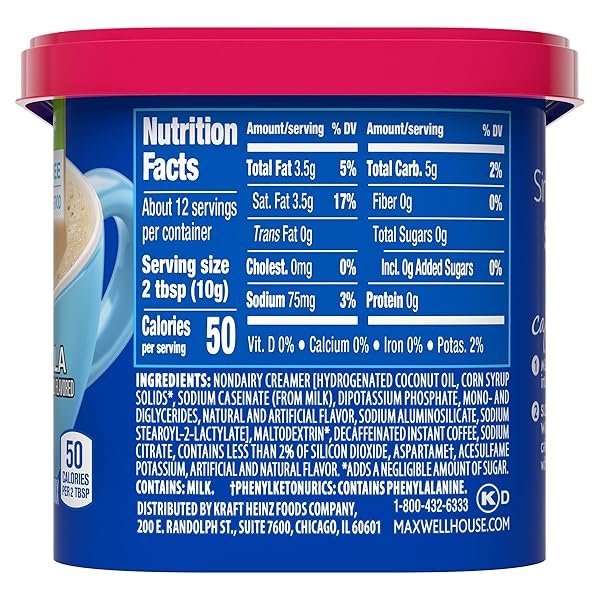 MAXWELL HOUSE INTERNATIONAL SUGAR-FREE FRENCH VANILLA CAFÉ-STYLE DECAF INSTANT COFFEE BEVERAGE MIX, 4.3 OZ. CANISTER