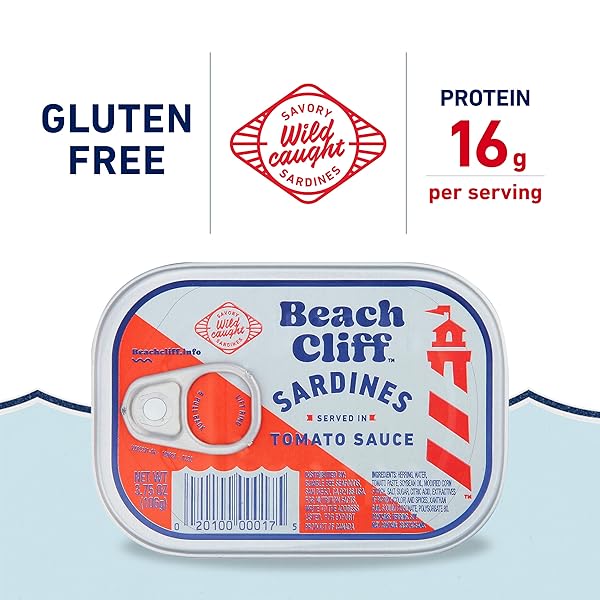 BEACH CLIFF WILD CAUGHT SARDINES IN TOMATO SAUCE, 3.75 OZ CAN (PACK OF 12) – 16G PROTEIN PER SERVING – GLUTEN FREE, KETO FRIENDLY – GREAT FOR PASTA & SEAFOOD RECIPES