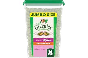Greenies Feline Smartbites Healthy Kitten Treats, Crunchy and Soft Natural Cat Treats, Chicken Flavor, 16 oz Tub
