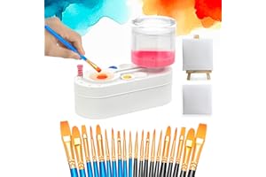 FINFINLIFE Pink Paint Brush Cleaner with 20 Painting Brushes, 2 Mini Canvas, 1 Mini Easel Stand, No Assembly Required Paintbrush Rinser