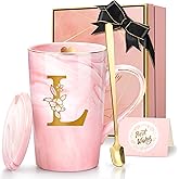 Coffee Mugs - Personalized Gifts for Women, Initial Customized Gift Ceramic Marble Cups 14 Oz Pink, Luxury Birthday Christmas Mother's Day Gift for Her Mom Grandma Girlfriend Friend Unique,L