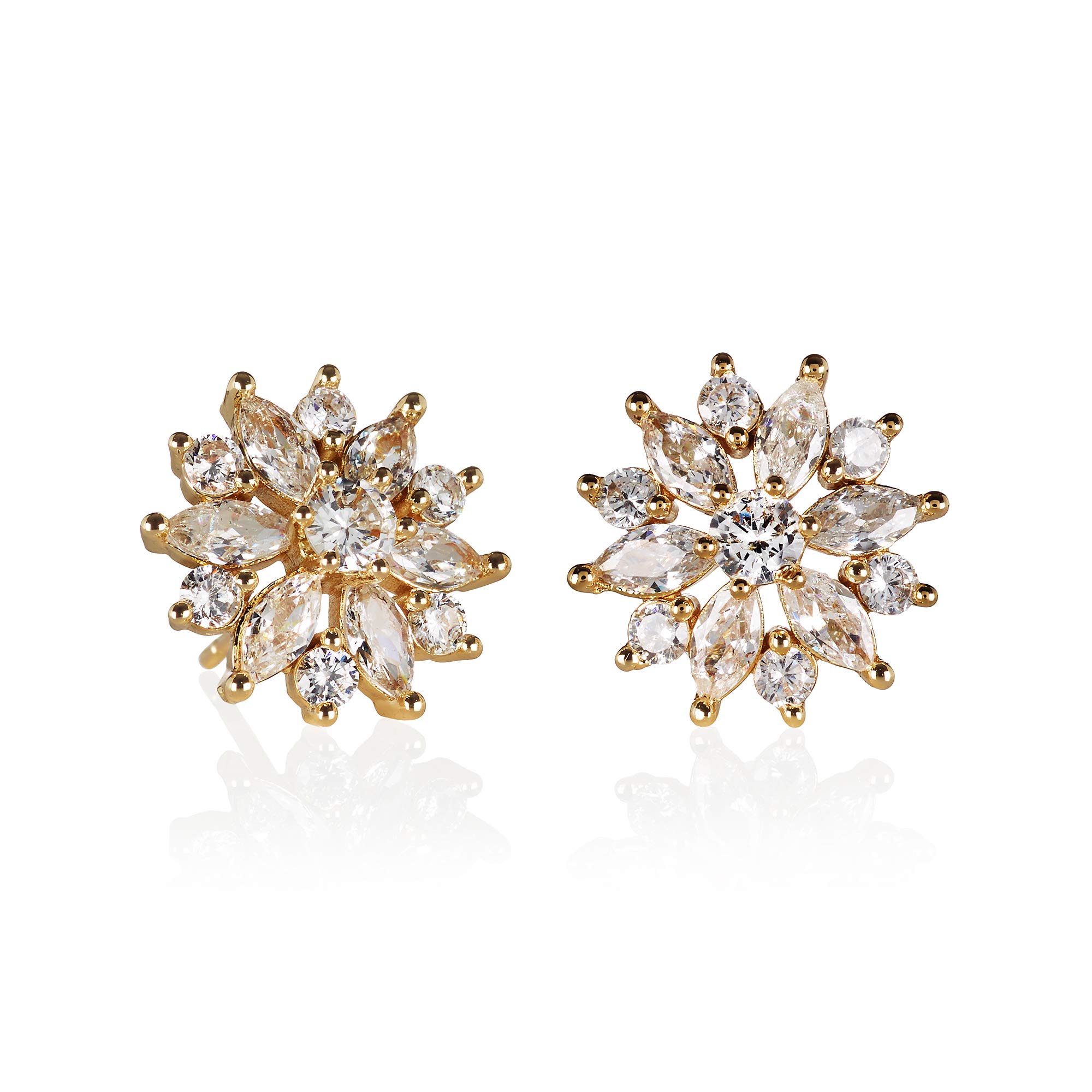 ZAVANA Gold Large Cubic Zirconia Stud Earrings - Sparkling Stone Flower Statement Earrings