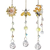 H&D HYALINE & DORA 3 Pack Sun Catcher Crystal Honeycomb Bee Ornaments Crystals Bumble Bee Honeycomb with Glass Prisms Decor Garden Suncatcher Window Hanging Gifts for Women,Bee Lovers