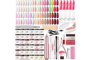 QUKLOGEN Dip Nail Powder Starter Kit 36 Colors Dip Powder Set Classical French with Base Top Coat Activator Nail Drill Electric File Recycling Tray Art Manicure Accessories for DIY Salon