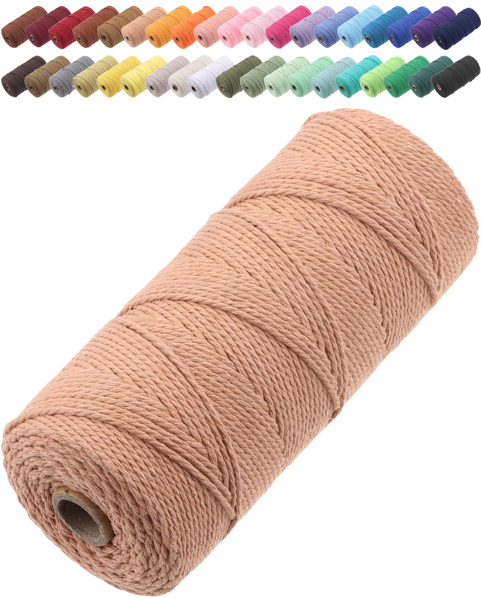 GOHOF Macrame Cord 2mm x 205m Premium Cotton Macrame Rope, 3 Strand Twisted Soft Cotton Cord, One of The Most Perfect Materials for Macrame Art, Cotton String Without Chemicals (Salmon)