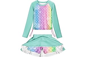 LQSZ Girls Rash Guard Swimsuit Long Sleeve Bathing Suit 2 Pieces with Shorts Swimwear for 3-12Y