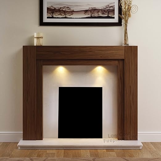 American Walnut Wood Surround Spotlights Cream Ivory Stone Effect