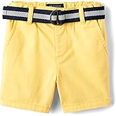 The Children's Place Baby Boys' and Toddler Twill Belted Chino Short, Banana Pudding, 9-12 Months
