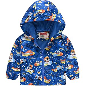 Hooded Rain Jackets for Toddler Cute Graphic Print Zipper Waterproof Raincoat Boys Casual Zipper Windproof Jacket