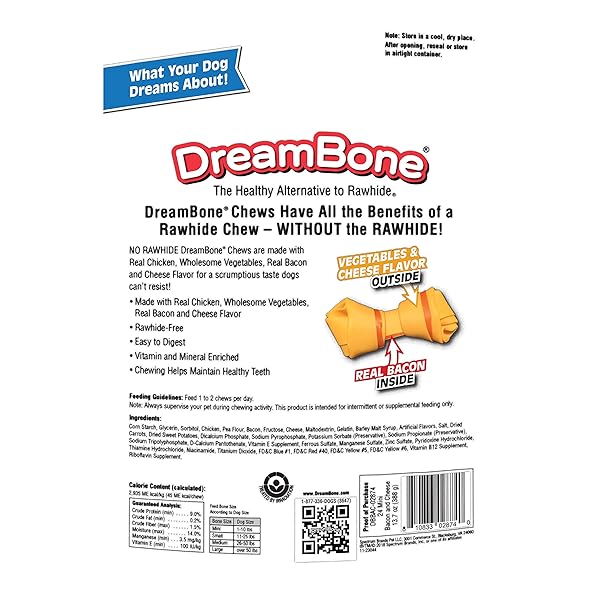 DREAMBONE MINI CHEWS, MADE WITH REAL BACON AND CHEESE FLAVOR, RAWHIDE FREE DOG CHEWS, 24 COUNT