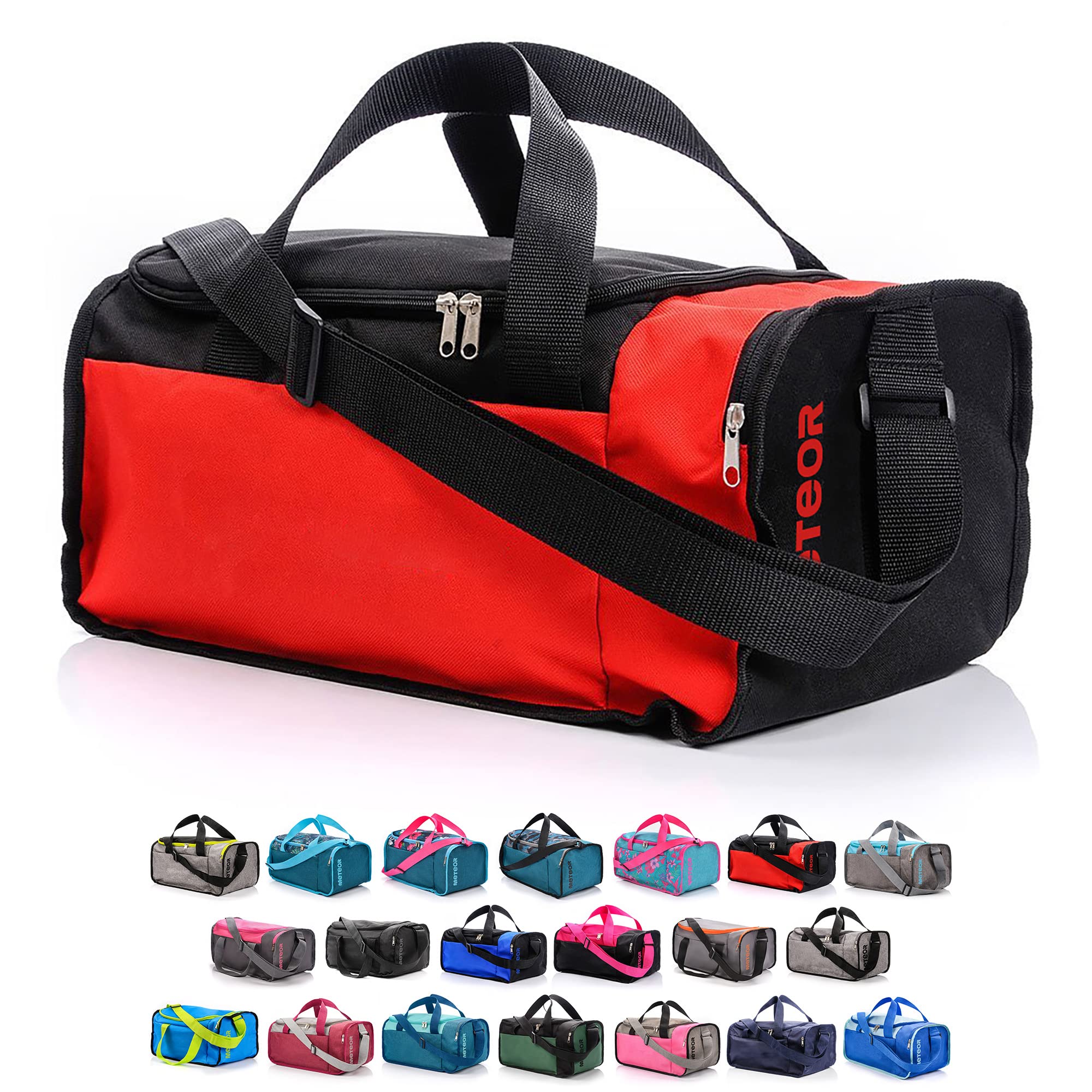 meteor Gym Bag Womens & Mens 20l - Lightweight Sports Holdall with Shoe Compartment & Shoulder Strap - Unisex Travel Duffel - Underseat Cabin Luggage for Weekend or Overnight Trip, Red/Black