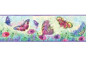 Chesapeake HAS01001B Ava Purple Butterfly Swoosh Wallpaper Border
