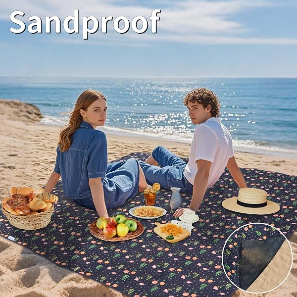 PICYALO OUTDOOR PICNIC BLANKET BLUE FLORAL 80″X80″ LARGE SANDPROOF BEACH BLANKET WATERPROOF PICNIC BLANKETS FOLDABLE FOR CAMING, BEACH, OUTDOOR ACTIVITIES.