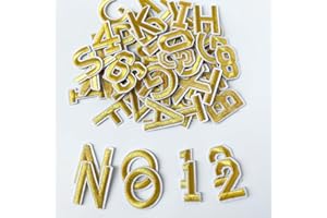 Jongdari 75pcs Iron On Letters and Numbers Patches for Clothing, 1.5" Embroidery Alphabet Letterman Jacket Patche A-Z & 0-9 Applique for Backpack & Fabric (Gold)