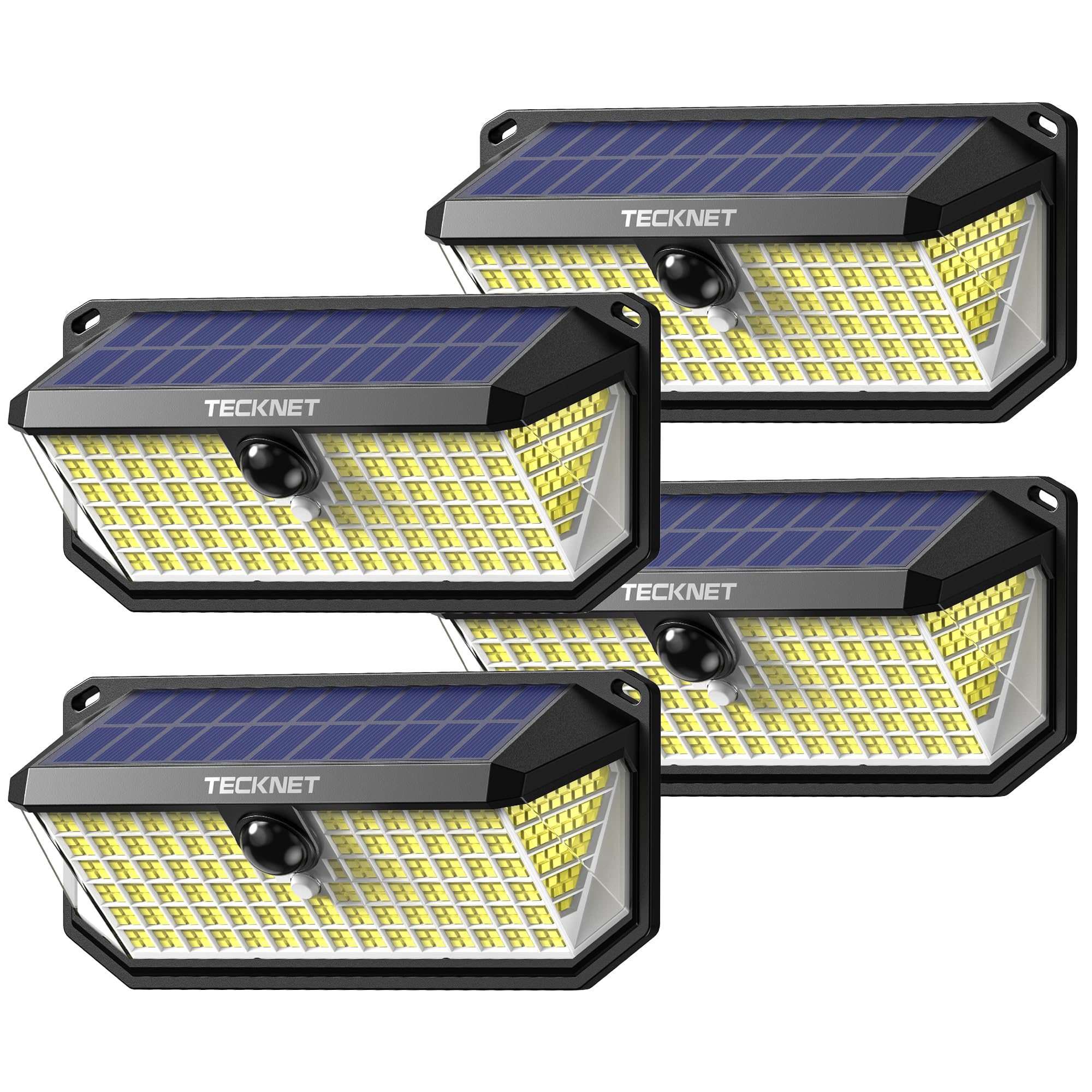 TECKNET 4200Lm 416 LED Solar Motion Lights Outdoor Waterproof, 300° Angle & 3 Lighting Modes Motion Sensor Light Outdoor, 4 Pack Security Solar Lights IP66 for Fence Front Door Yard Deck Garden Garage Image