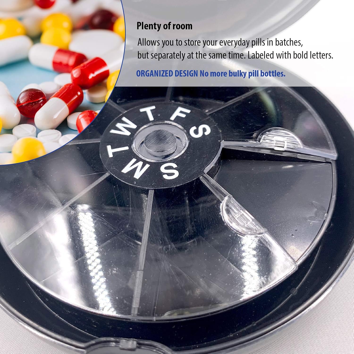 Single lid 7 compartments portable pill box medicine planner case (seven day weekly travel container) Medication, vitamin holder boxes organizer pillbox dispenser organizer, sorter reminder containers: Health & Personal Care