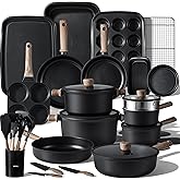 CAROTE 44pcs Pots and Pans, Nonstick Cookware Set with Bakeware | Induction Kitchen Cooking Set, Durable, Easy Food Release, Even Heating, with Knife Set