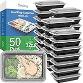 Dealusy 50 Pack (100-Piece) 32 oz Meal Prep Containers Reusable with Lids, Sturdy Leakproof & Food Safe, Microwave, Freezer, Dishwasher Safe Prep Containers, To Go Take Out Plastic Food Storage