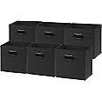 Simple Houseware Foldable Cube Storage Bin with Handle, Black - 6 Pack