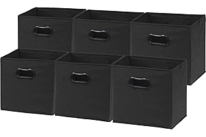 Simple Houseware 11 Inch Foldable Cube Storage Bin with Handle, 6 Pack, Black