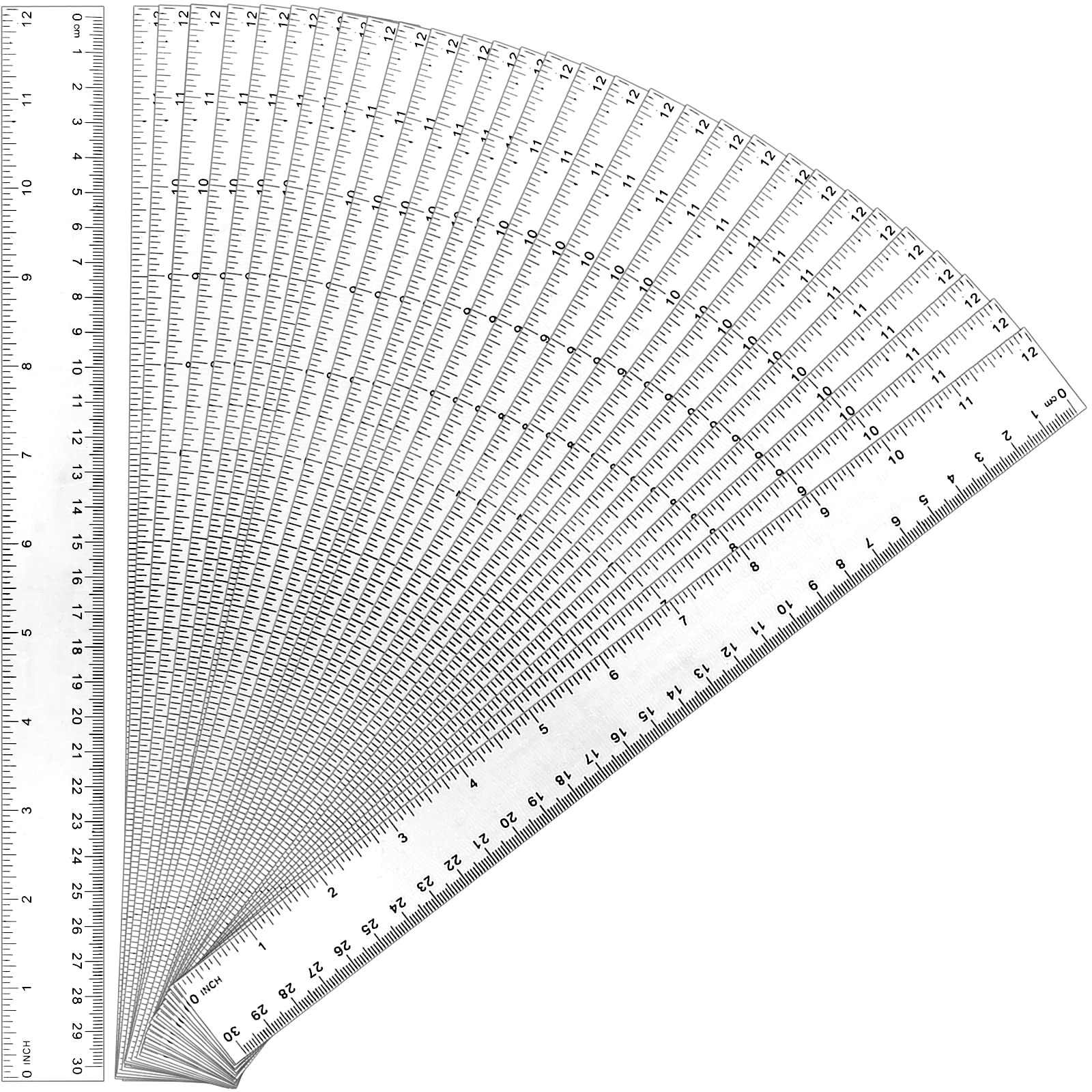 MUKCHAP 30 Pcs 30cm Clear Plastic Ruler with Inches and Metric, 12 Inch Transparent Straight Ruler Measuring Tool